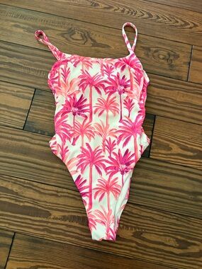 Shade & Shore White One-Piece Swimsuit with Pink Palm Print